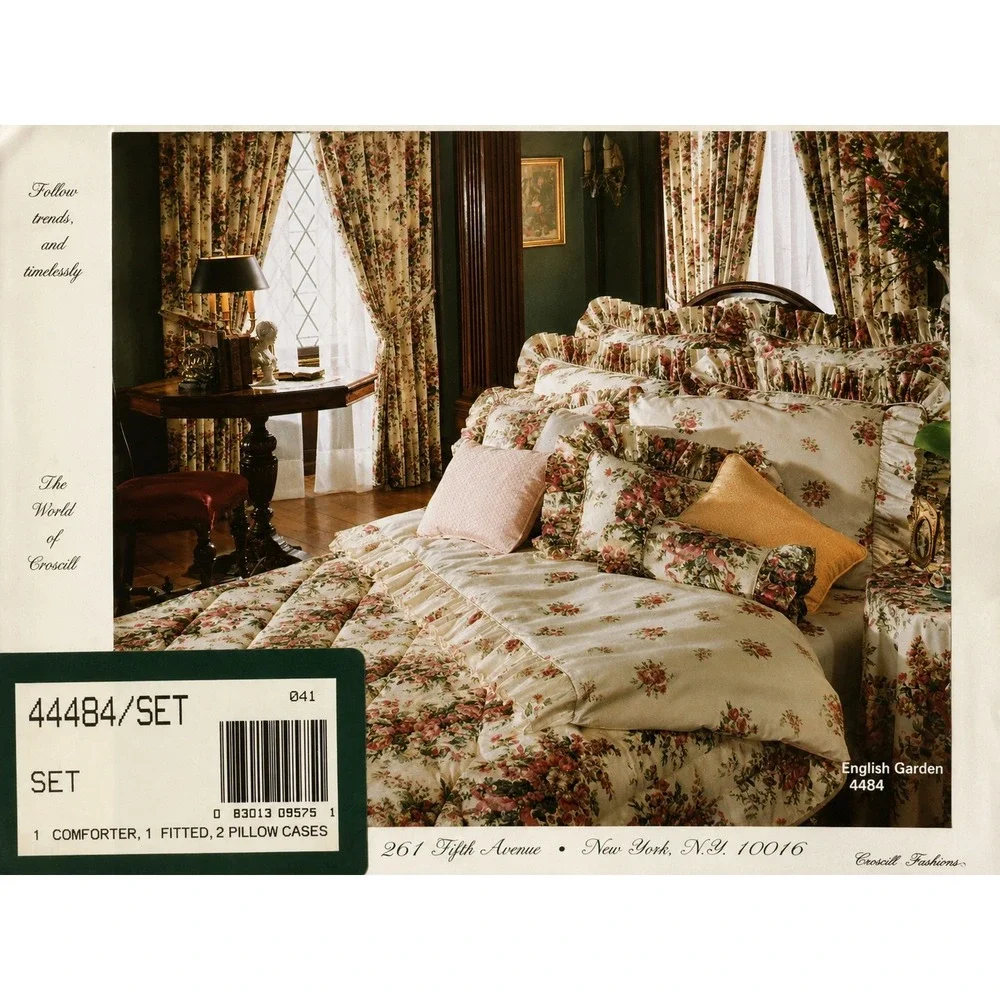 Vintage Croscill English Garden Full Sheet Set NOS Floral Ruffled Scalloped USA